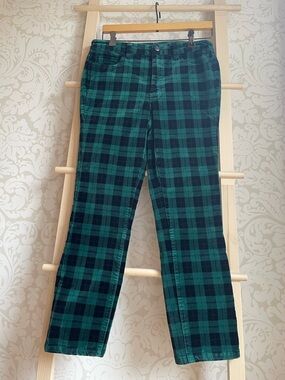 Talbots Velveteen straight leg, Green and Navy Plaid pants size 6